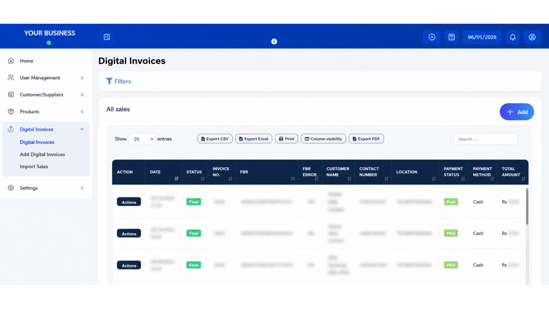 Digital Invoices List